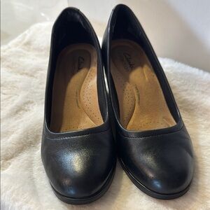 Clarks Black Leather 2” heels